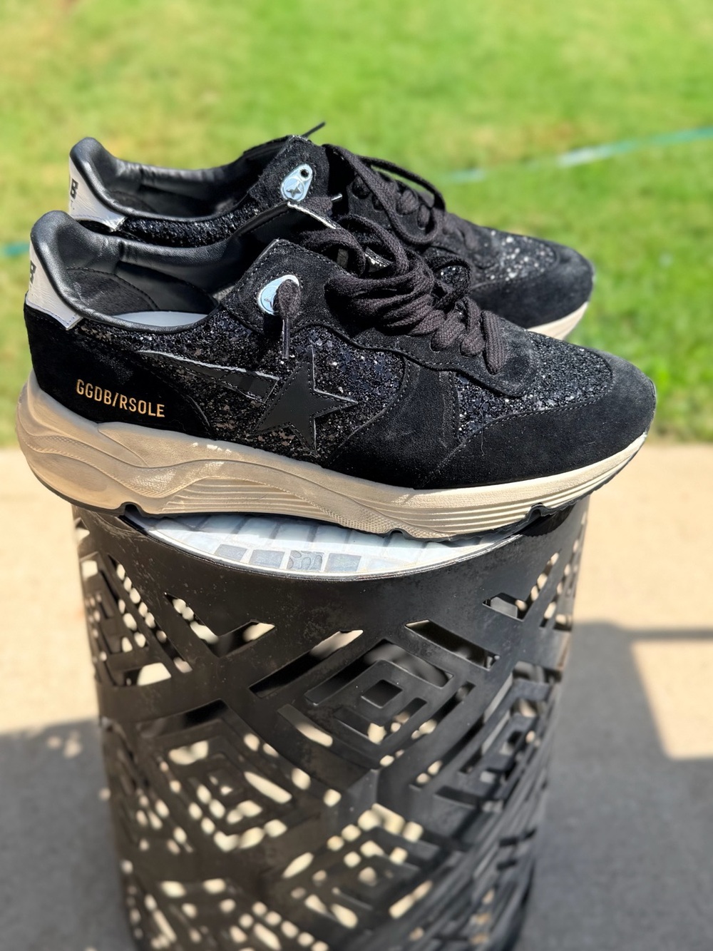 Golden Goose Black Glitter Low-Top Sneakers with Cream Sole